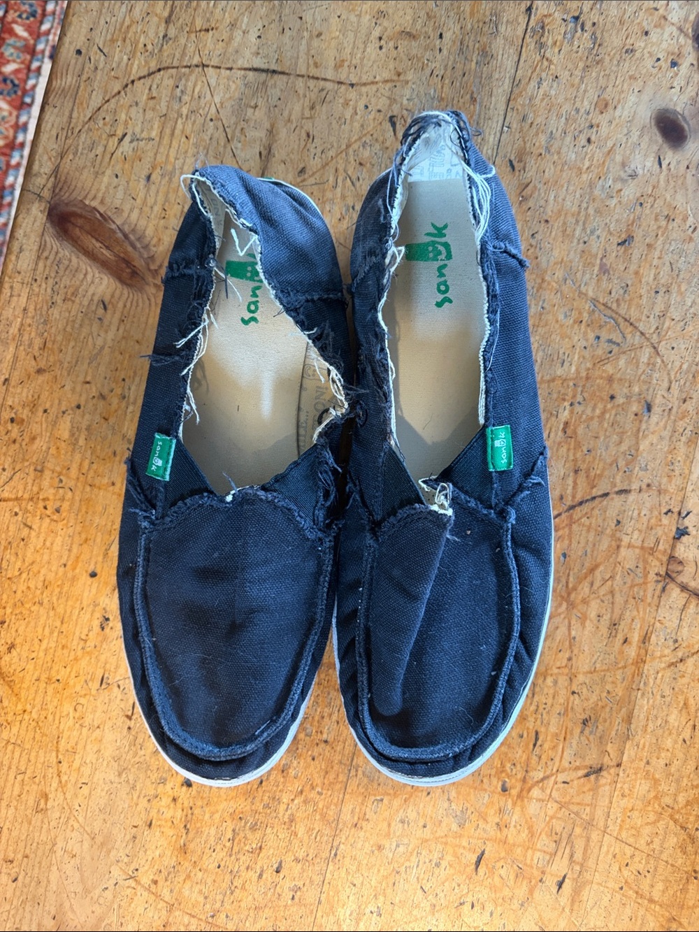 Sanuk Black Canvas Frayed Slip-On Sneakers